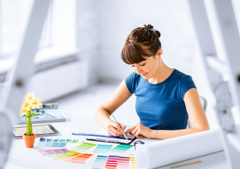 woman working with color samples for selection