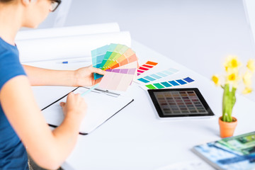 woman working with color samples for selection