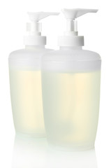 Obraz na płótnie Canvas Bottles with liquid soap isolated on white