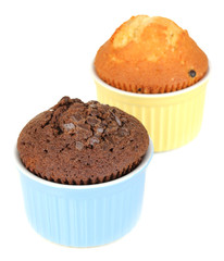 Cupcakes in bowls for baking isolated on white