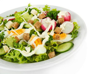 Fresh mixed salad with eggs, salad leaves and other vegetables,