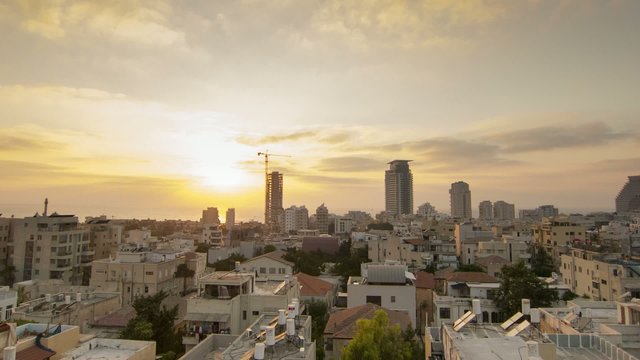 Tel Aviv city skyline beach sunset time lapse cloudscape