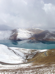 Mountain and lake in Tibet. China, 2013