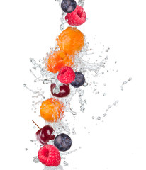 Fresh fruit in water splash