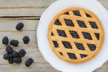 Crostata di more - Italian blackberry tart pie - obrazy, fototapety, plakaty