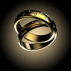 Gold Wedding Ring with diamond. Holiday symbol