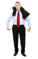 Sad and broke business man with empty pockets
