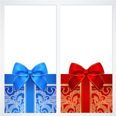 Gift certificate / Voucher / Coupon template. Bow, boxes