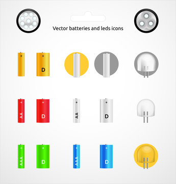 Vector battery and LEDs icons set 2