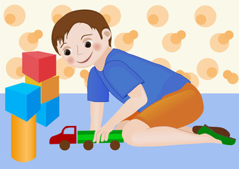 kid boy playing with toy truck