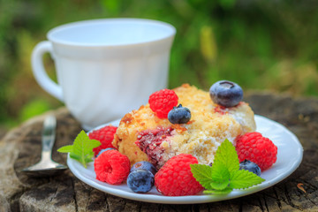 Raspberry cake with crumble