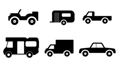 V&eacute;hicules de transports : Voiture, camion, caravane	 en 6 ic&ocirc;nes