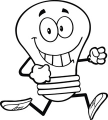 Outlined Light Bulb Cartoon Character Running