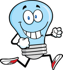 Blue Light Bulb Cartoon Character Running