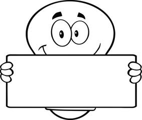 Outlined Light Bulb Cartoon Mascot Character Holding A Banner