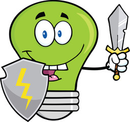 Green Light Bulb Guarder With Shield And Sword