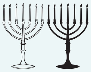 Fototapeta premium Hanukkah menorah with candles isolated on blue background
