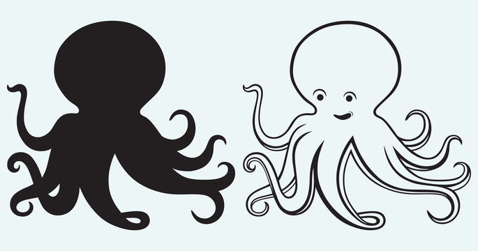 Cartoon octopus isolated on blue background