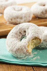 Fototapeta na wymiar White Homemade Powdered Donuts