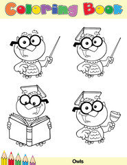 Coloring Book Page Teacher Owl Cartoon Character