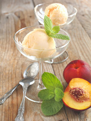 Peach (nectarine) ice cream. Selective focus