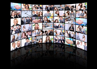 Collage of business people working in office