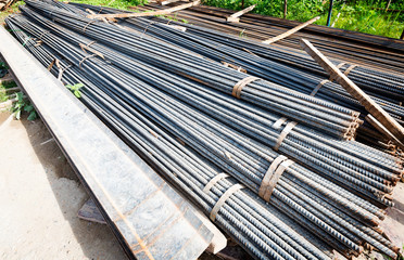 Steel rods or bars used to reinforce concrete