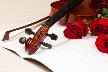 Fototapeta premium Red roses and a violin