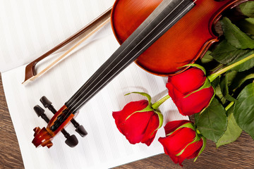 Fototapeta premium Red roses and a violin