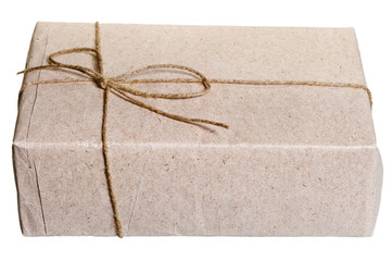 parcel wrapped in brown paper and tied with twine