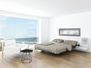 Modern Design Bedroom Interior with Seascape View