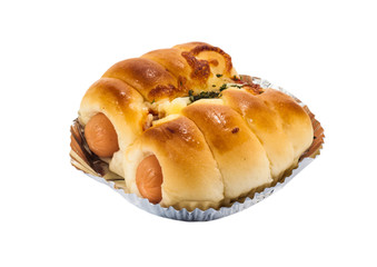 bread with Sausage on white background