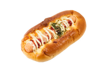 bread with Sausage on white background