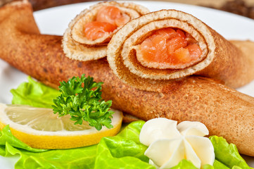 Pancakes with salmon