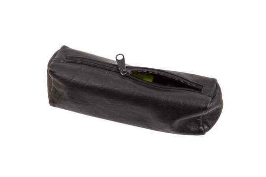 Black pencil case isolated