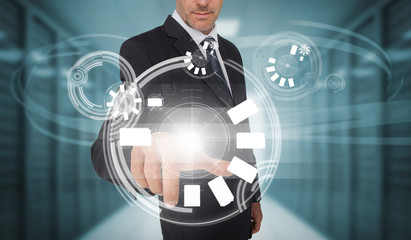Businessman touching futuristic circle interface
