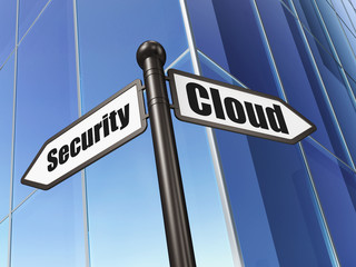 Cloud networking concept: Cloud Security on Building background