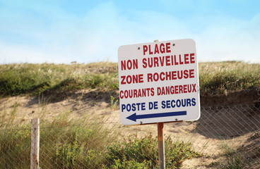 Panneau - Plage non surveill&eacute;e