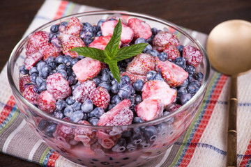 Fresh fruit salad with strawberries and blueberries