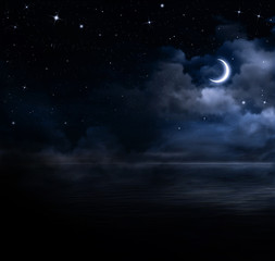 Fototapeta na wymiar beautiful night sky in the open sea