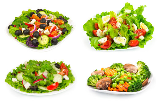 Set of salad with fresh vegetables