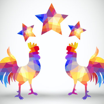 Abstract rooster of geometric shapes with stars