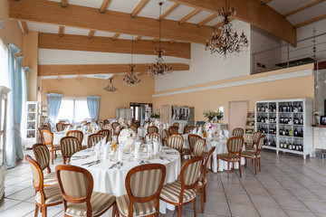 Fototapeta na wymiar Mediterranean interior - reception tables