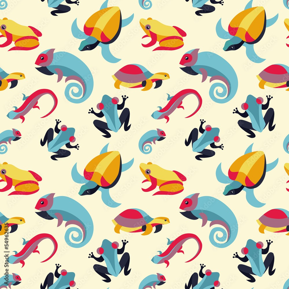 Poster Vector seamless pattern with frogs and reptiles