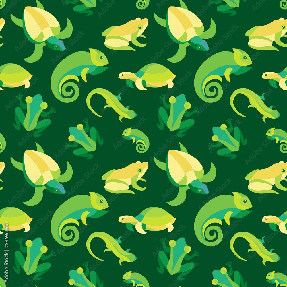 Poster Vector seamless pattern with frogs and reptiles