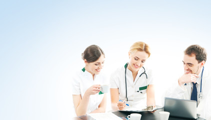 A group of young medical workers thinking together