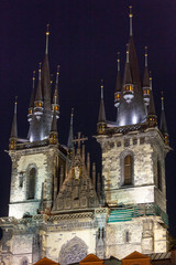 Fototapeta na wymiar The Church of Our Lady before Tyn (Prague, Czech Republic). Nigh