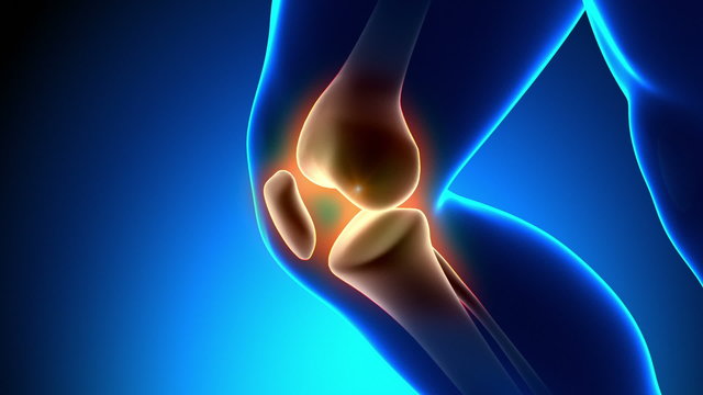 Painful Knee Close-up - Pain on blue background