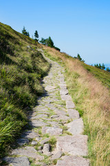 Mountain trail in Karkonosze Mountains in late summer, Poland.