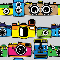 vintage multicolor film photo cameras seamless pattern